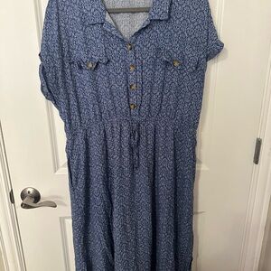 Lucky Brand Blue Midi Dress with Button Accents